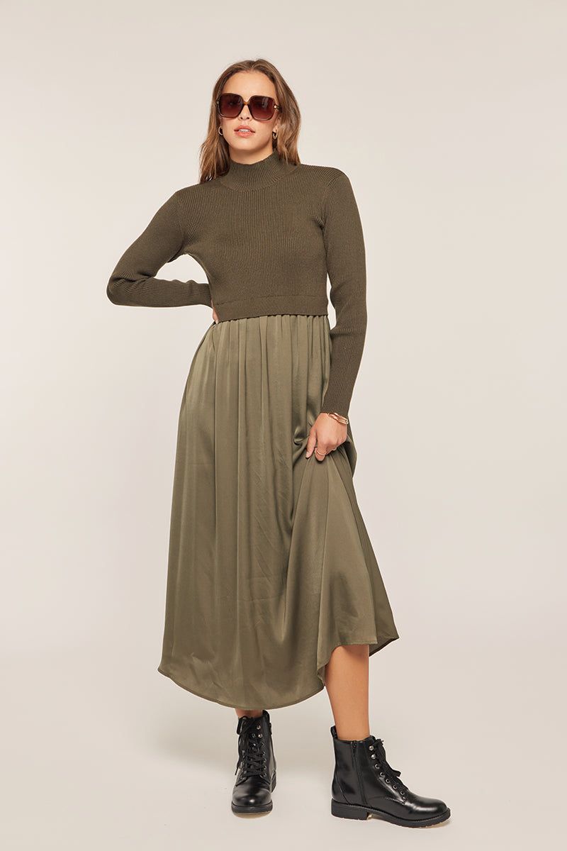 Satin Sweater Mixed Dress