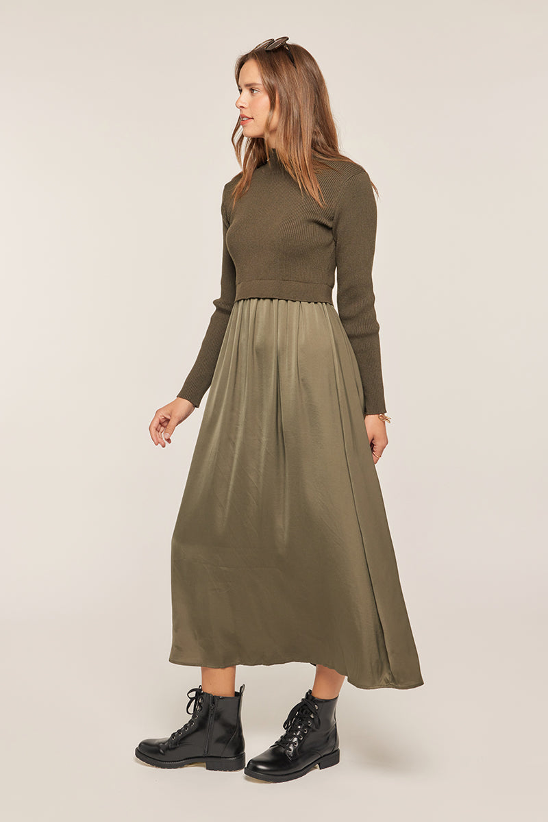 Satin Sweater Mixed Dress