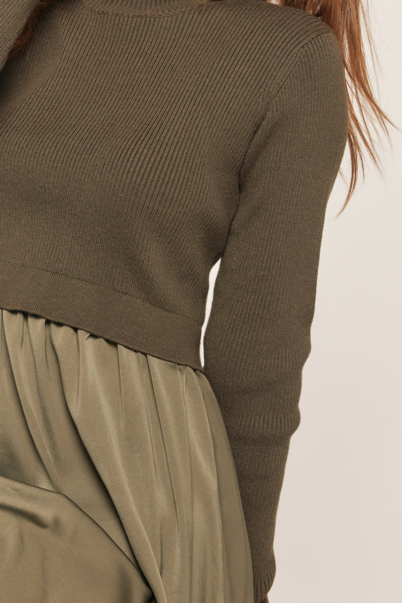 Satin Sweater Mixed Dress