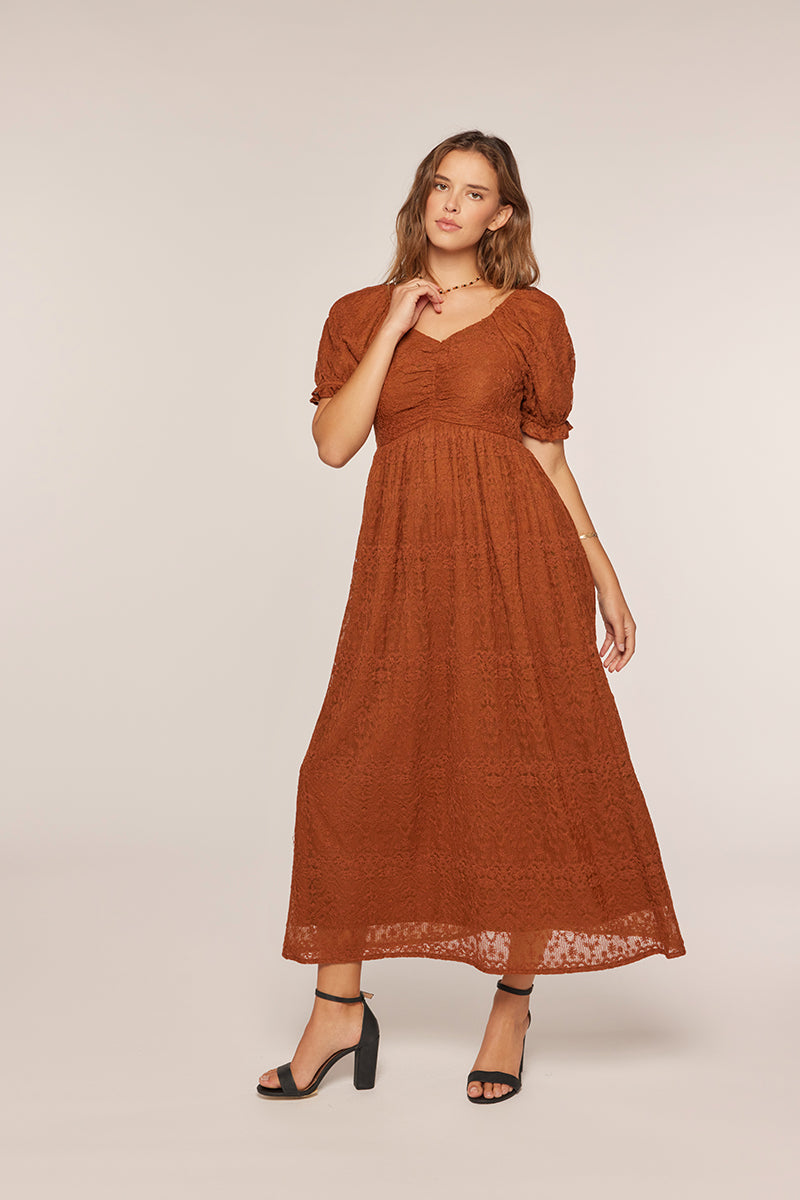 Tea N Rose - Embroidered Mesh Dress - Brown