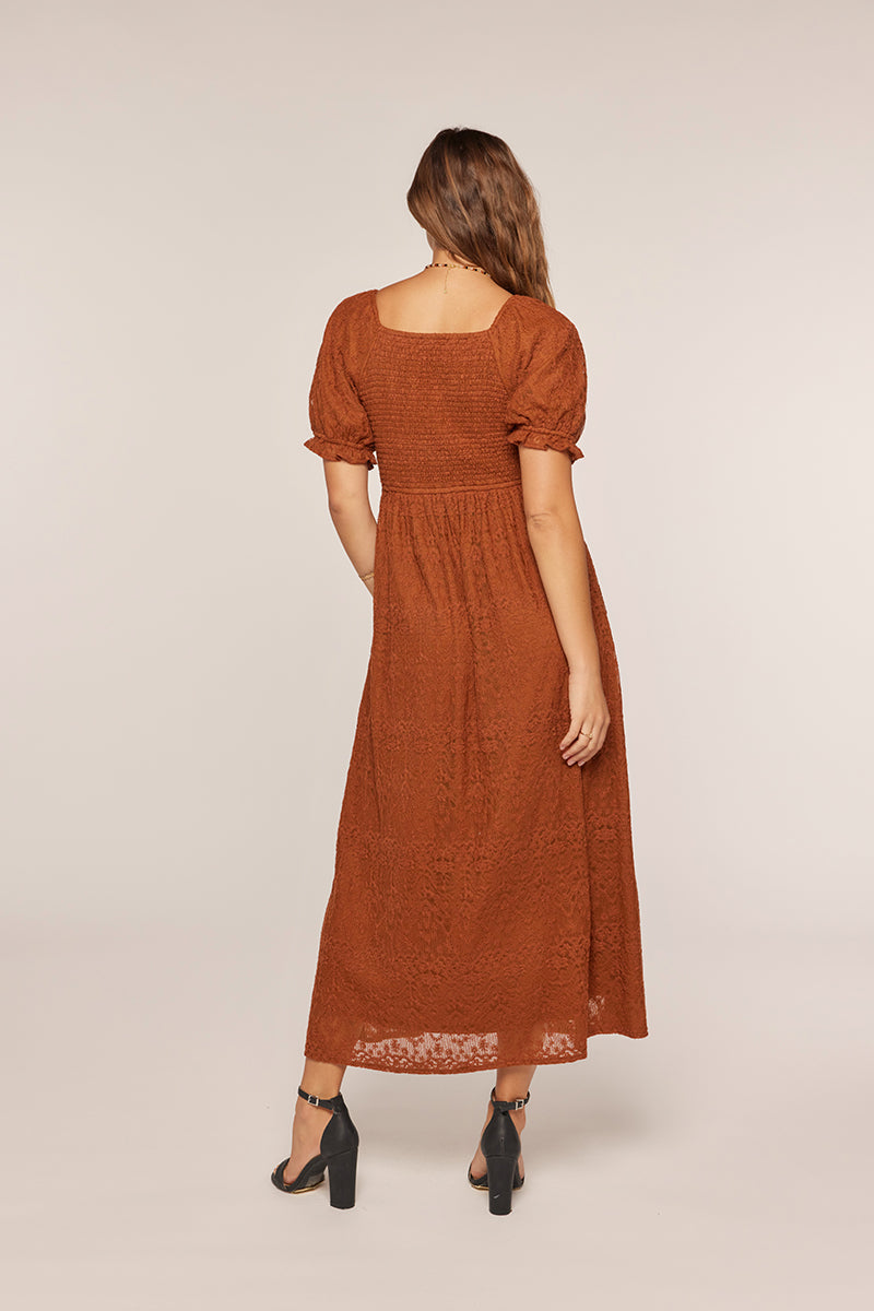 Tea N Rose - Embroidered Mesh Dress - Brown