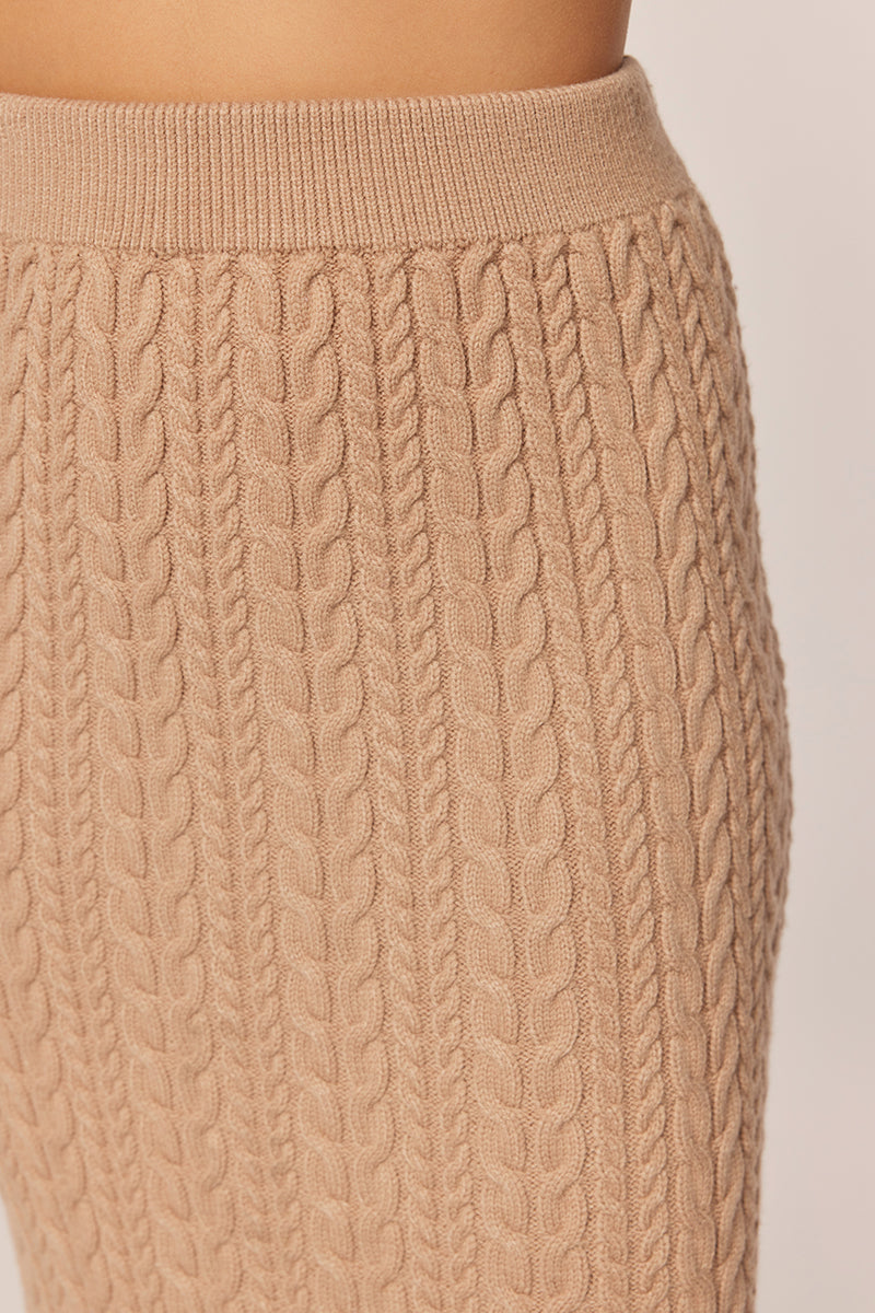 Tea N Rose - Cable Knit Sweater Midi Skirt - Light Beige