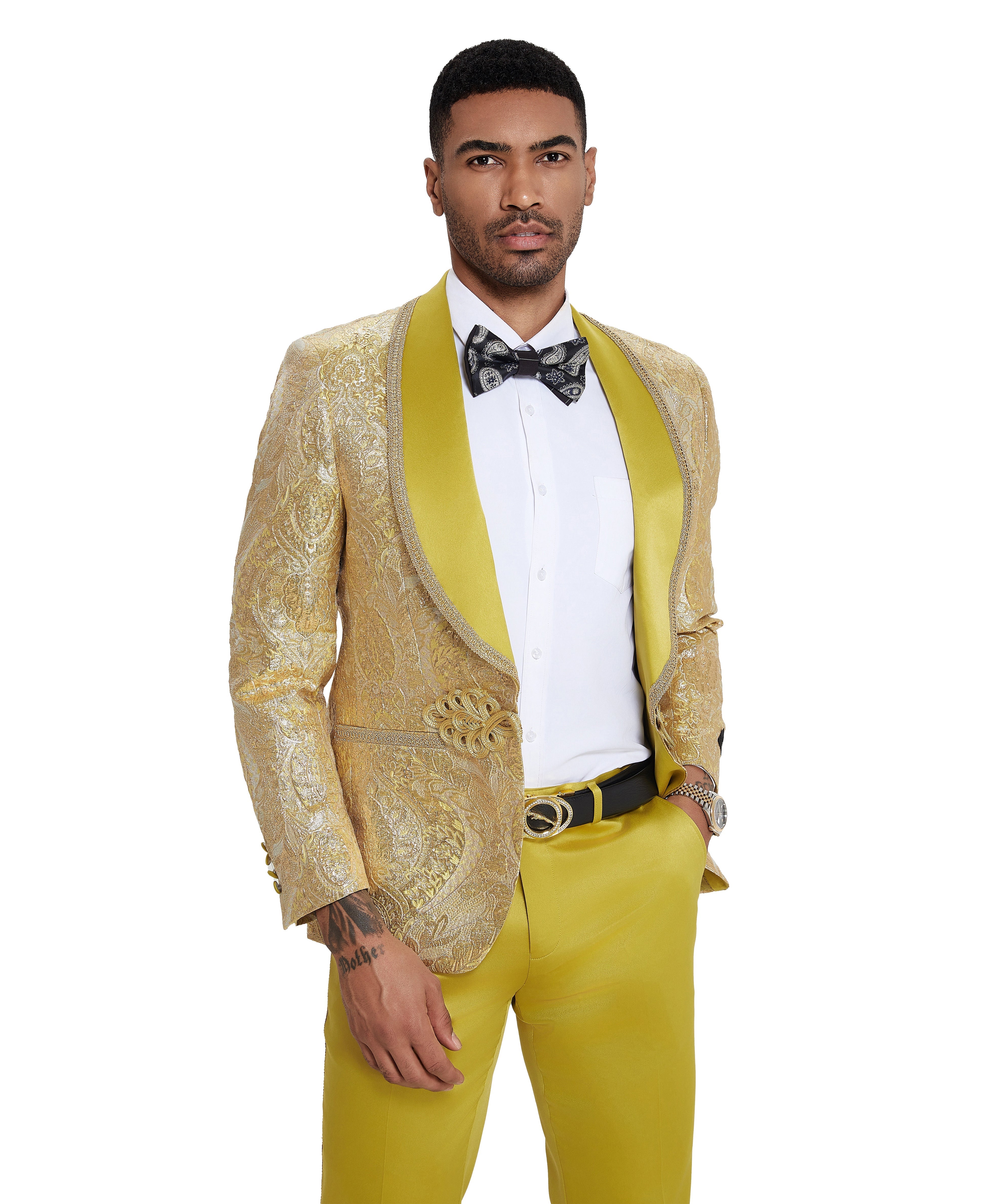 3 PC Pattern Shawl Lapel Double Breasted Vest Suit