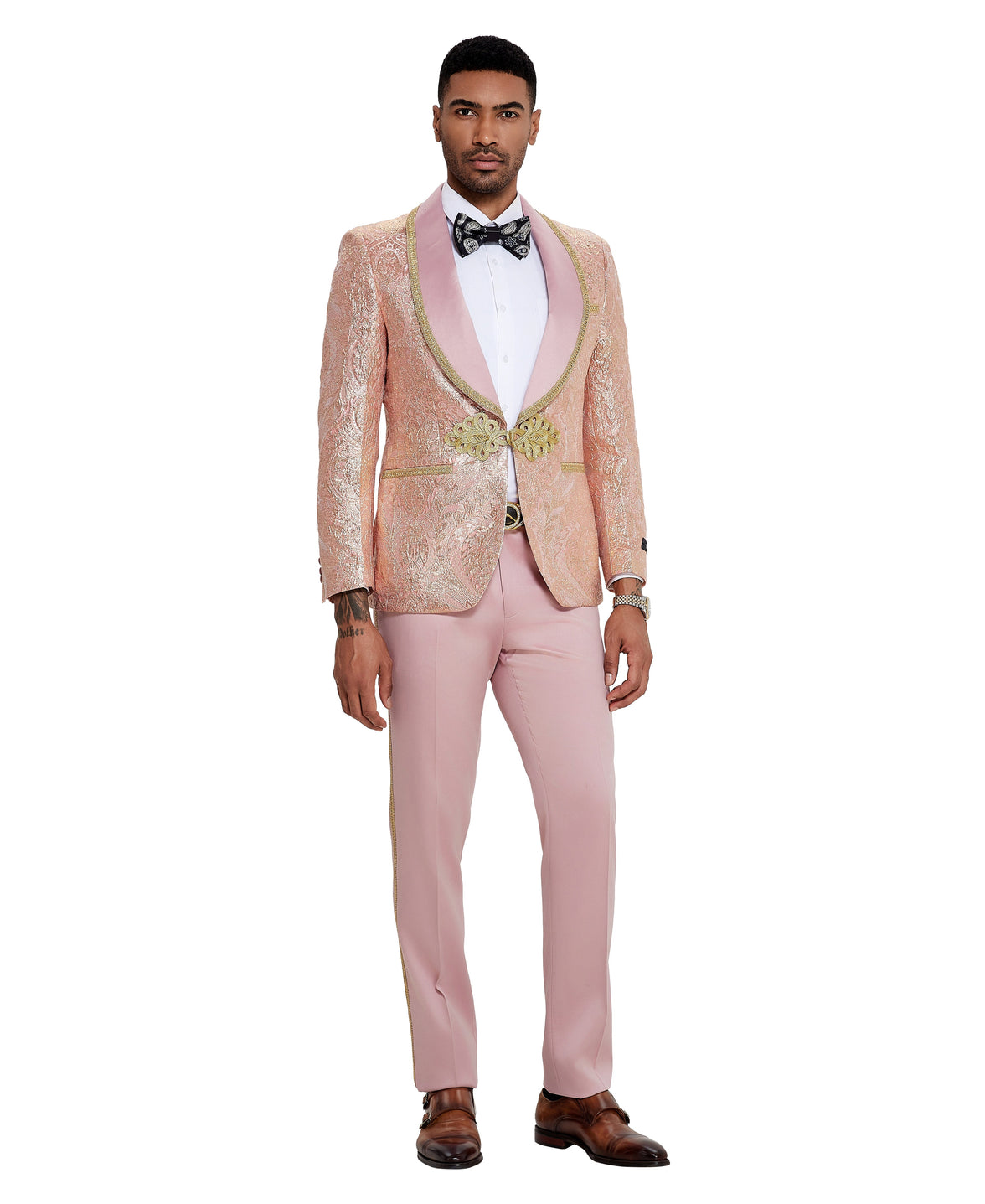 3 PC Pattern Shawl Lapel Double Breasted Vest Suit