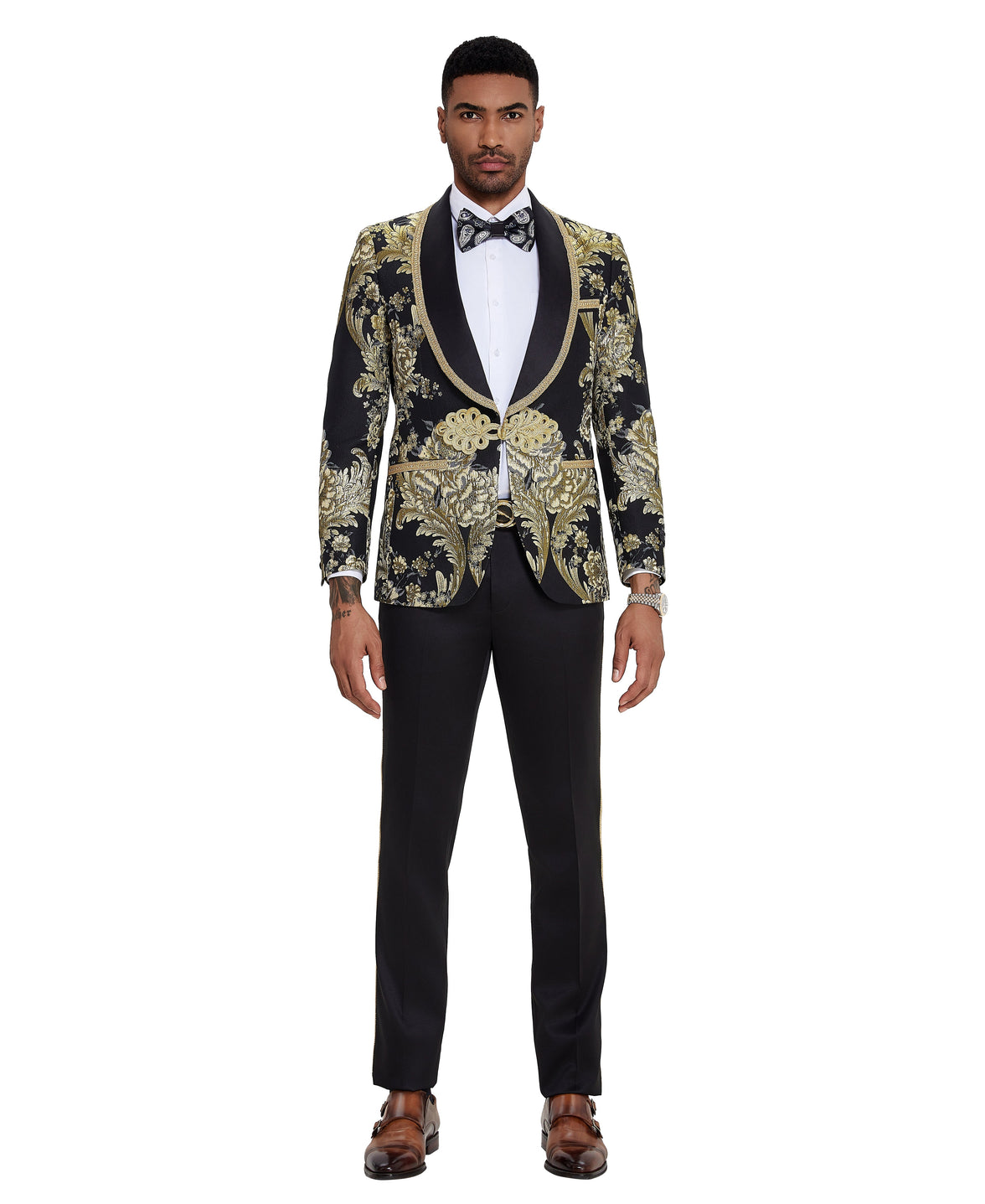 3 PC Pattern Shawl Lapel Double Breasted Vest Suit