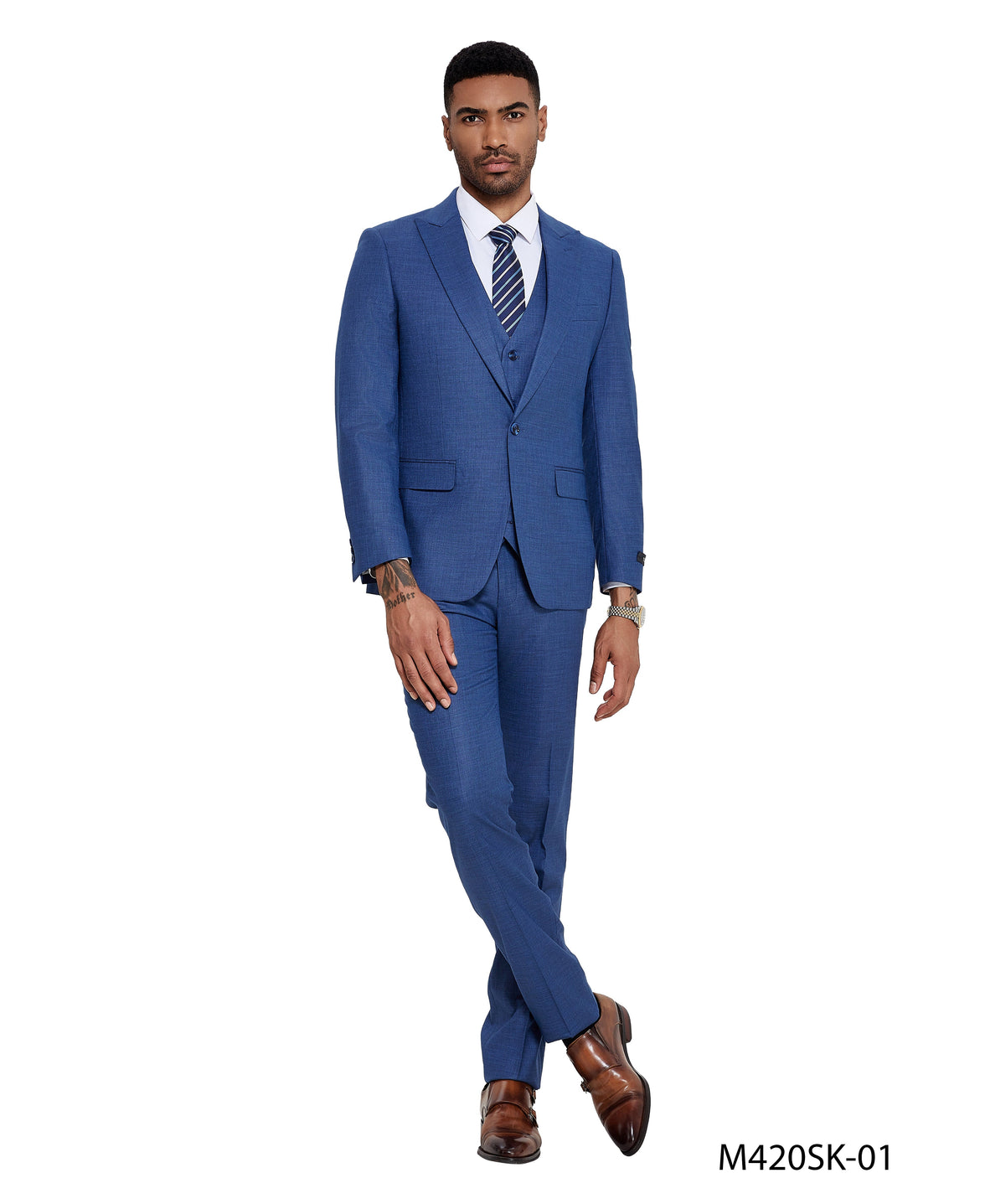 3 PC Solid Textured Peak Lapel Suit