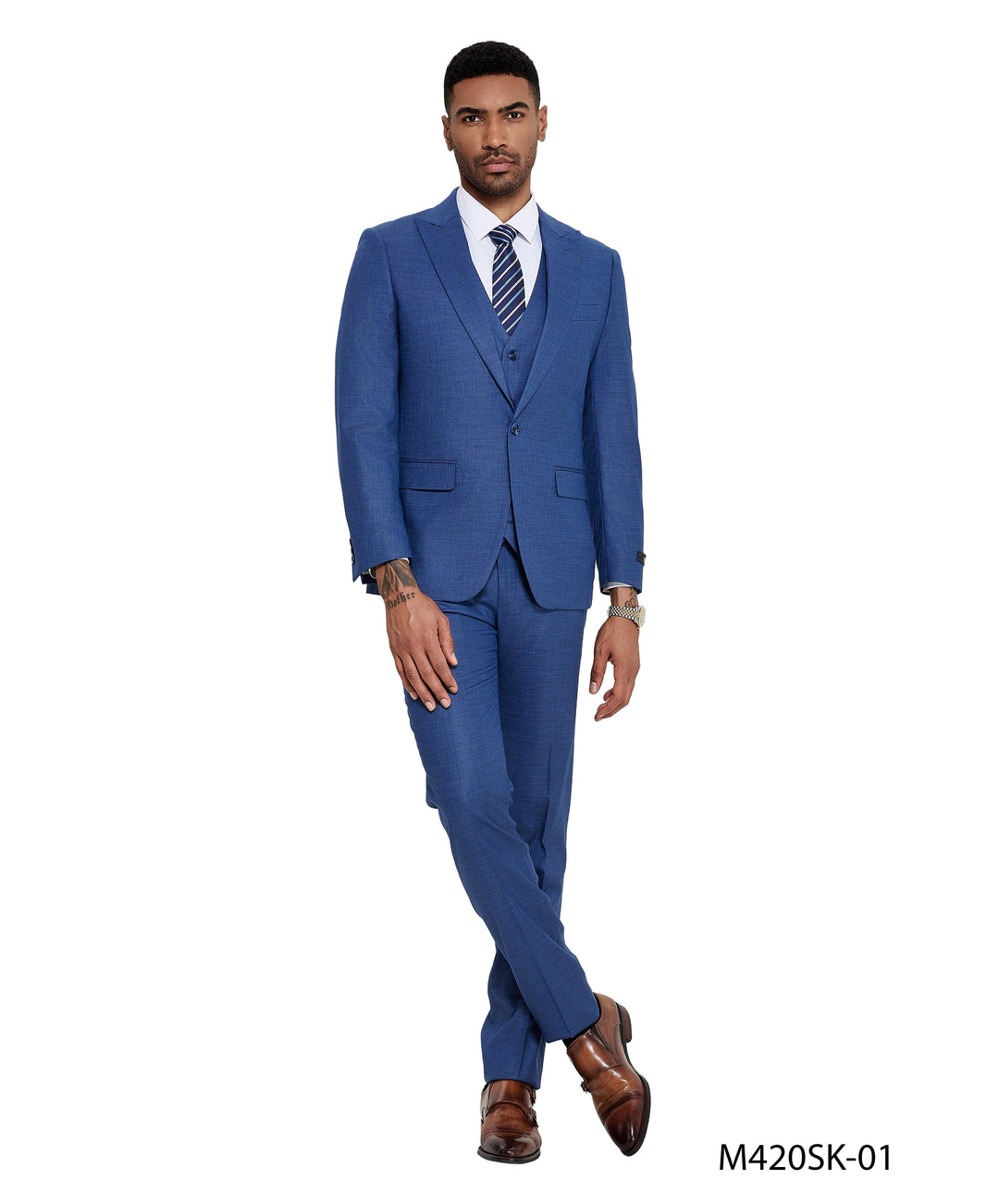3 PC Solid Textured Peak Lapel Suit