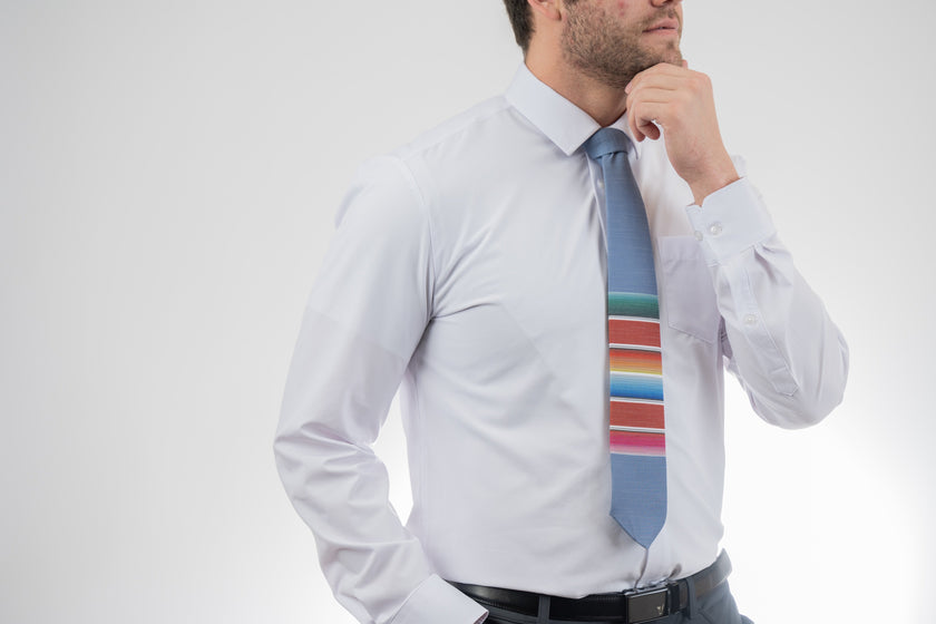 Mexican Blanket (storm-blue) Men's Tie  Wedding tie designed by Kator Shop in Logan, Utah — elegant men’s accessory crafted for timeless photos and perfect fit.