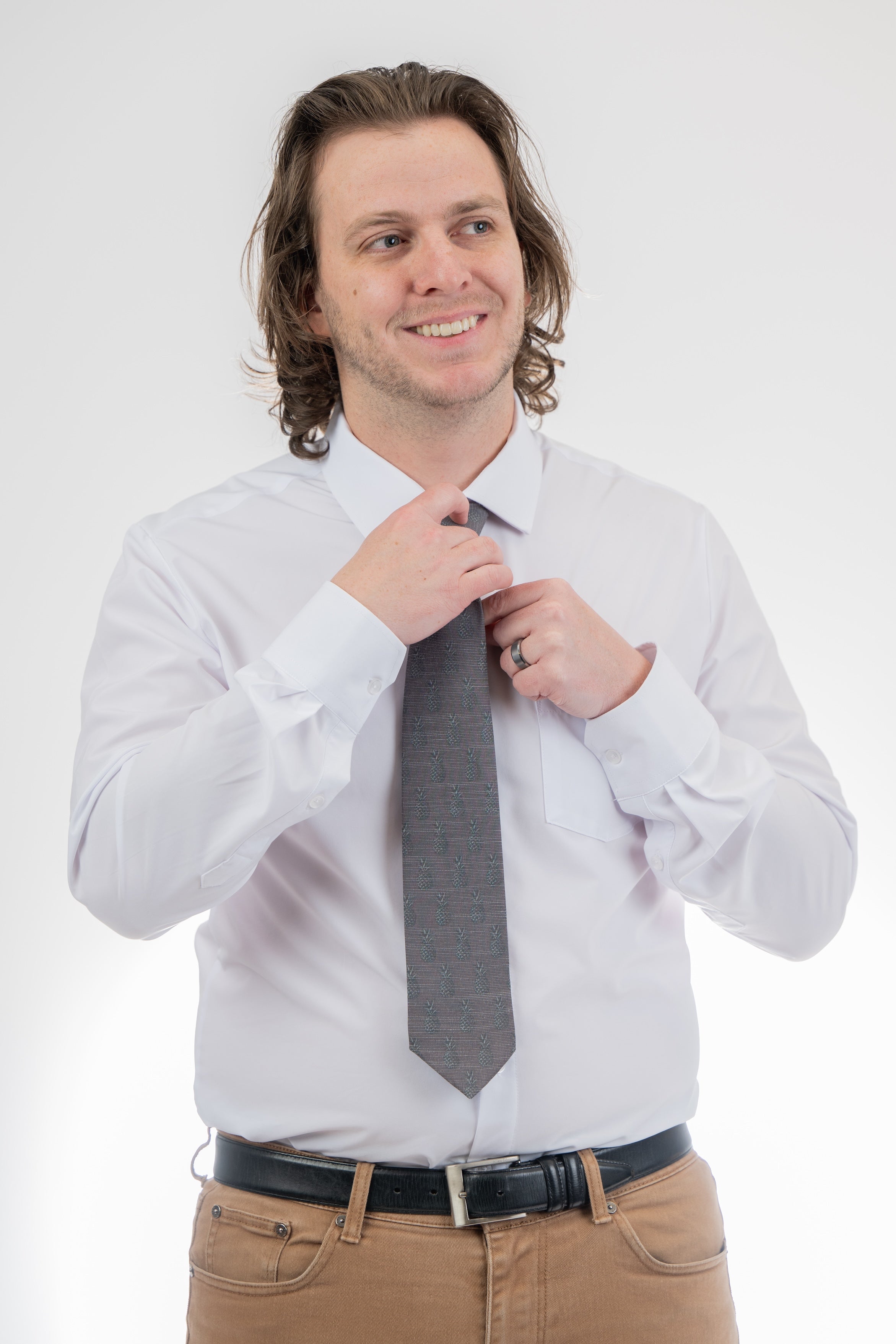 Pleasing Pineapples (Grey-Green) Men's Tie Business tie from Kator Shop in Logan, Utah — premium material designed for confidence and all-day comfort at work.