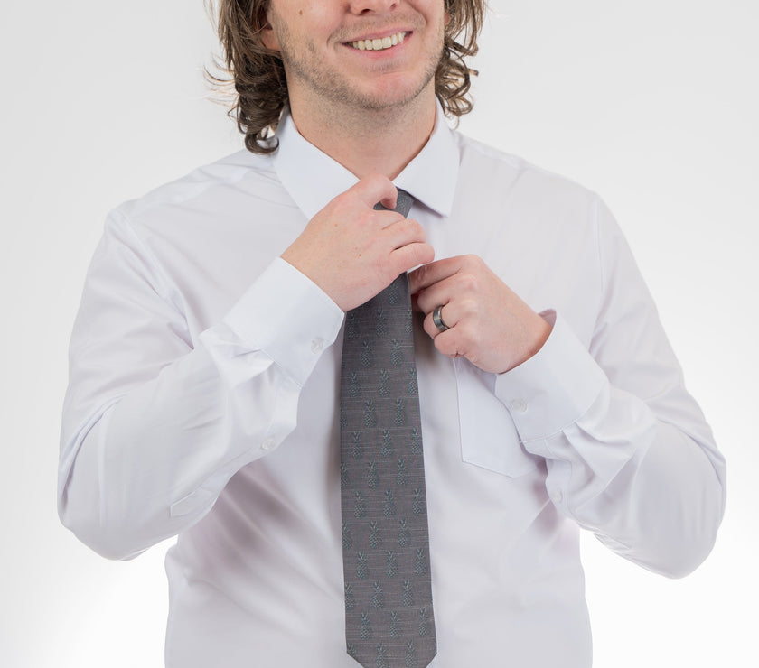 Pleasing Pineapples (Grey-Green) Men's Tie Business tie from Kator Shop in Logan, Utah — premium material designed for confidence and all-day comfort at work.