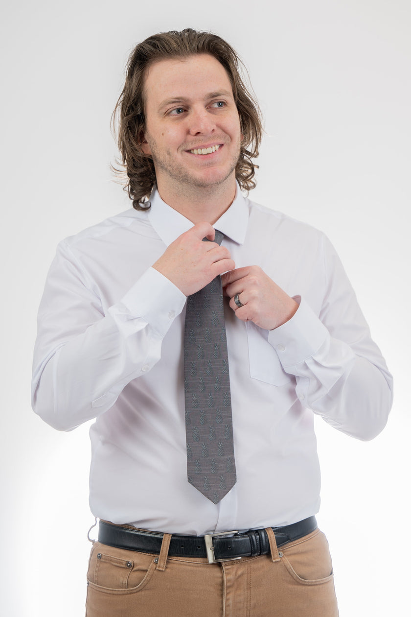 Pleasing Pineapples (Grey-Green) Men's Tie Business tie from Kator Shop in Logan, Utah — premium material designed for confidence and all-day comfort at work.