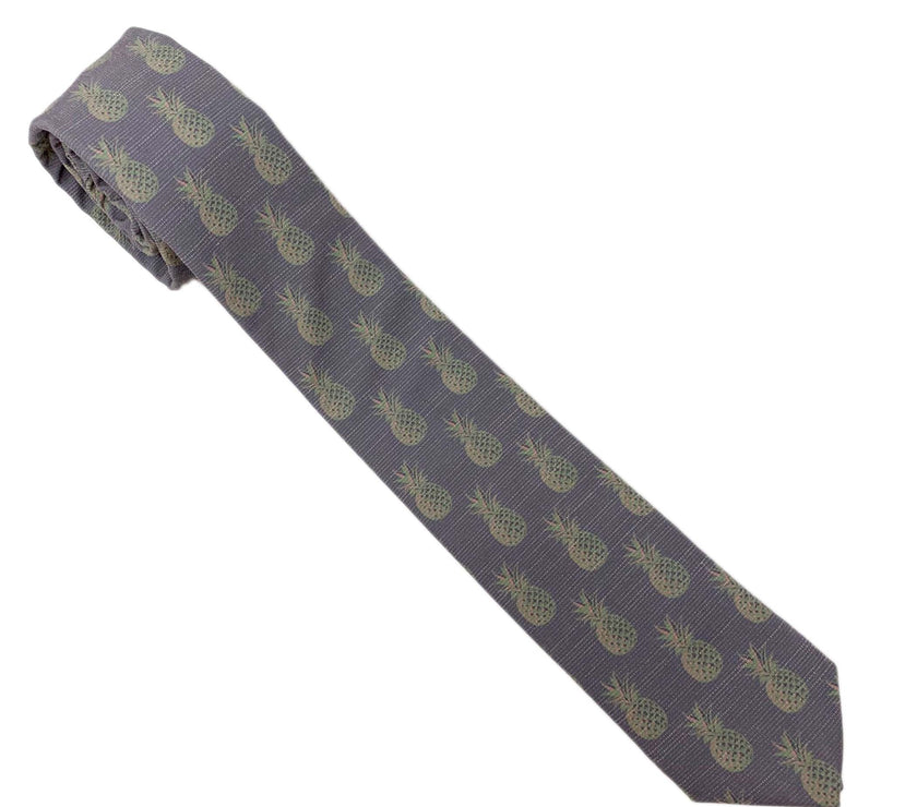 Pleasing Pineapples (Grey-Green) Men's Tie Formal tie from Kator Shop Logan — refined Utah design for galas, ceremonies, and special occasions.