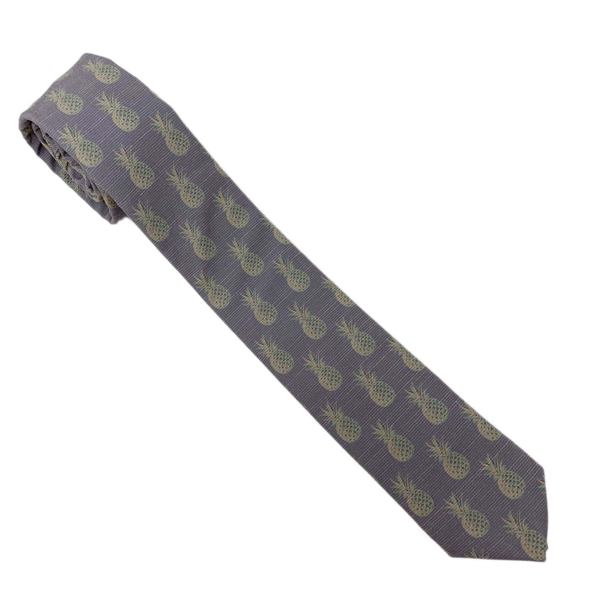 Pleasing Pineapples (Grey-Green) Men's Tie Formal tie from Kator Shop Logan — refined Utah design for galas, ceremonies, and special occasions.