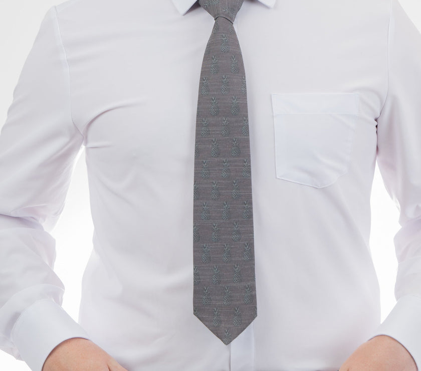 Pleasing Pineapples (Grey-Green) Men's Tie Premium tie from Kator Shop in Cache Valley — thoughtful Utah gift for birthdays, missions, or holidays.