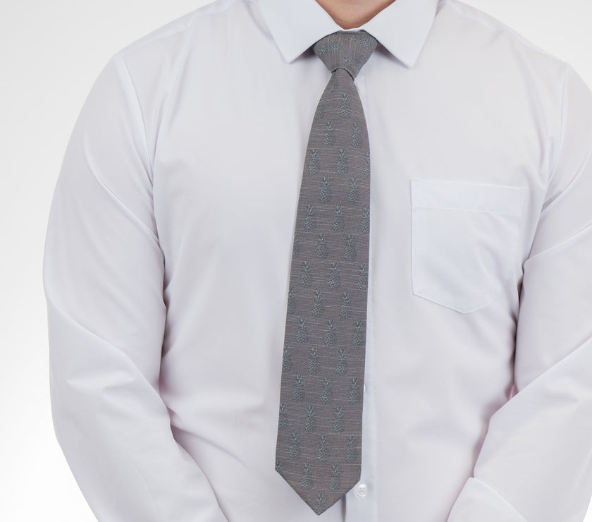 Pleasing Pineapples (Grey-Green) Men's Tie Elegant wedding tie from Kator Shop — designed in Utah for timeless wedding style that photographs perfectly.