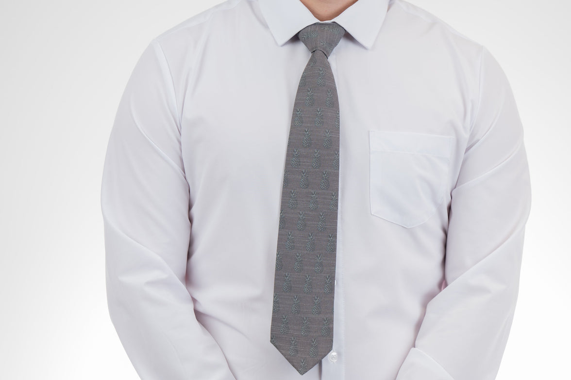 Pleasing Pineapples (Grey-Green) Men's Tie Elegant wedding tie from Kator Shop — designed in Utah for timeless wedding style that photographs perfectly.