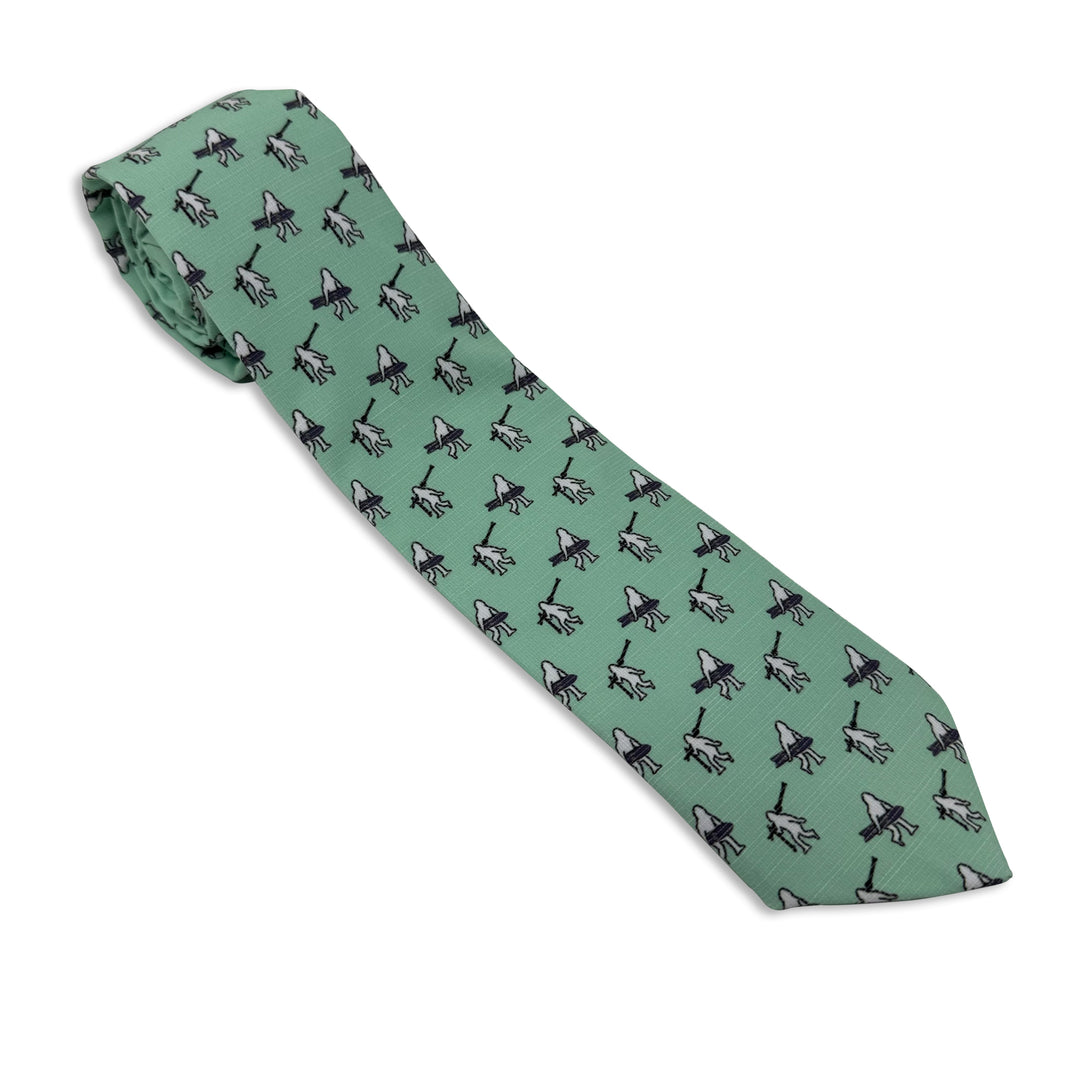 A necktie with yetis, skis, and snowboarding. Missionary tie built to last through daily wear — crafted in Logan, Utah by Kator Shop for elders serving around the world.