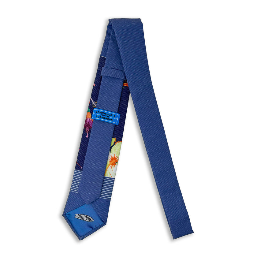 Sky Hibiscus Panel Men's Tie. A modern, tropical floral necktie. Church tie from Kator Shop in Logan, Utah — classic, respectful, and comfortable design perfect for weekly services.