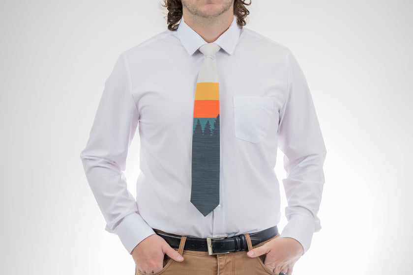 Sunrise Pines (orange-cream) Men's Tie Casual tie designed by Kator Shop — perfect balance of relaxed and refined for Cache Valley men’s fashion.