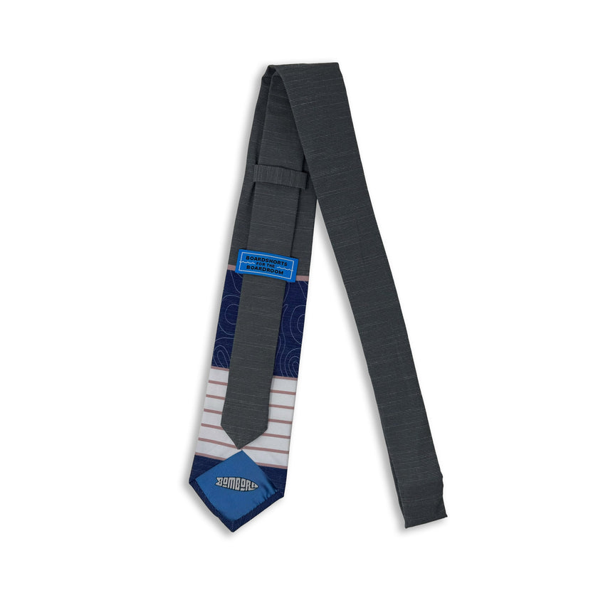 A gray, pink, and blue men's necktie with stripes and topography lines pattern Tie displayed at Kator Shop – luxury men’s accessory made from premium fabric for Utah professionals.