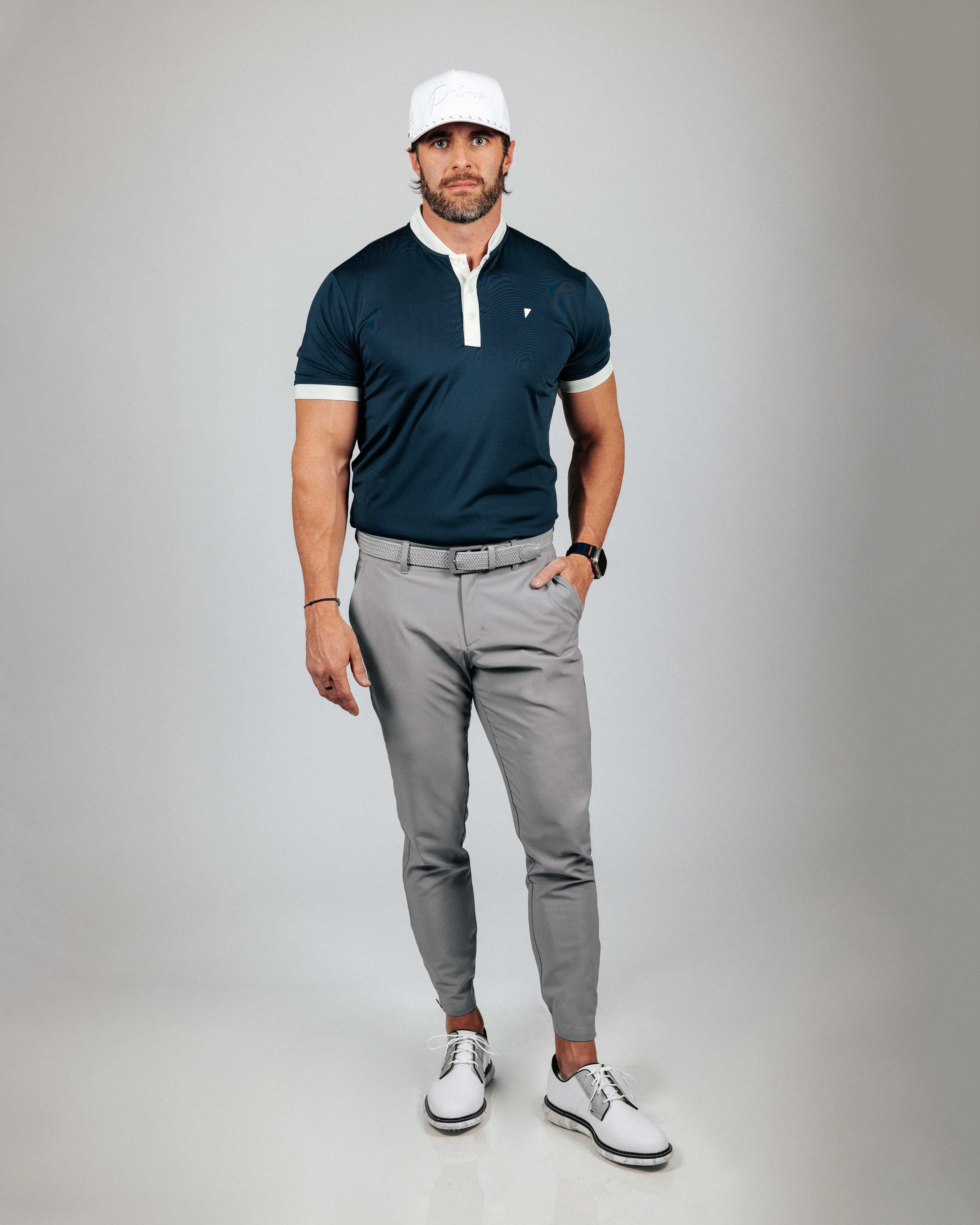 Two-ToneNavyBladePolo-1 on display at Kator Shop – refined Utah men’s fashion made with quality materials and care.