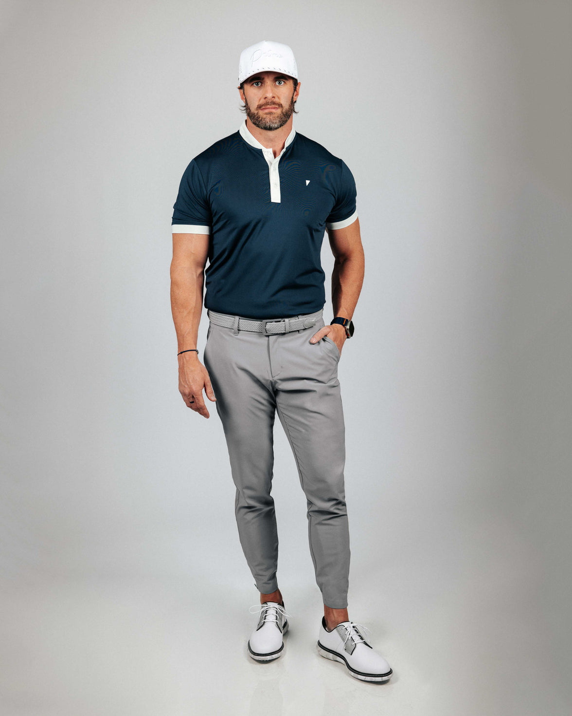 Two-ToneNavyBladePolo-1 on display at Kator Shop – refined Utah men’s fashion made with quality materials and care.