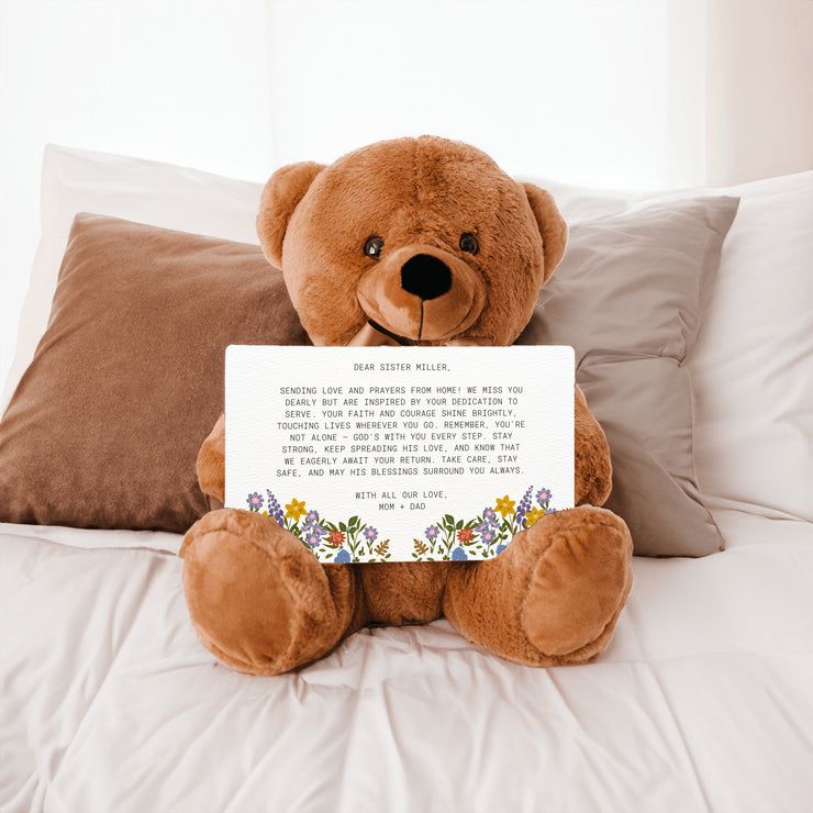Teddy Bear with Personalized Postcard-Floral
