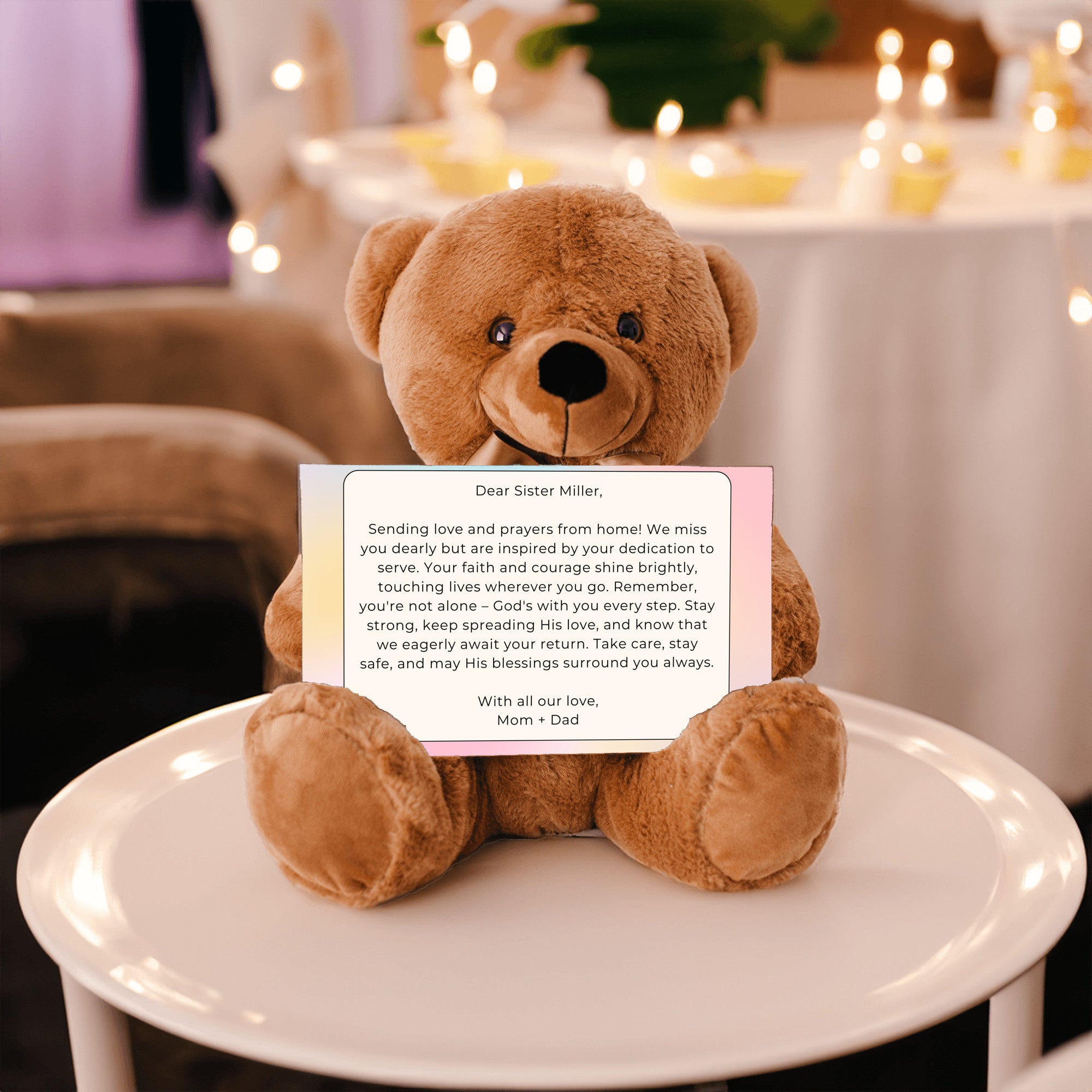 Teddy Bear with Personalized Postcard-Pastel