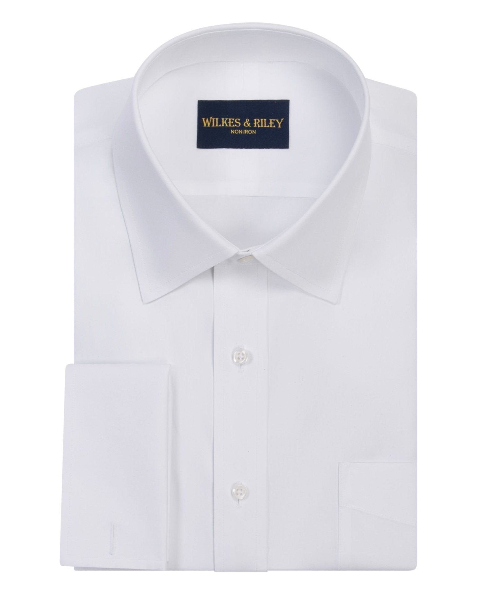 Wilkes & Riley White Pinpoint Oxford Non-Iron Dress Shirt - Spread Collar French Cuff